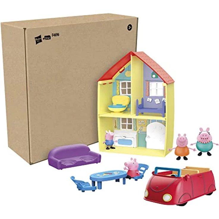 Peppa Pig Peppa’s Adventures Peppas Haus, Komboset mit Spielset, Auto mit Geräuschen, 4 Figuren und 6 Accessoires, ab 3 Jahren – Bild 3