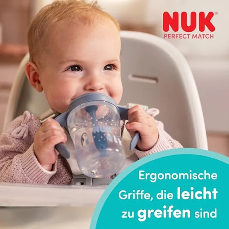 NUK Perfect Match Trinklernflasche mit Strohhalm, 150 ml, Auslaufsicher, rutschfeste Griffe, rosa, für 8+ Monate – Bild 5