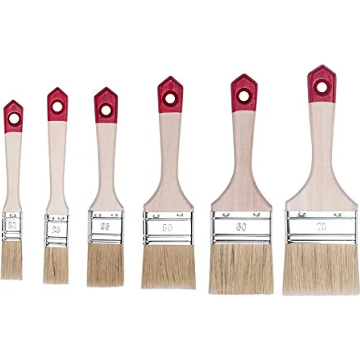 HARDY WORKING TOOLS 6er Set Flachpinsel Serie 40, vielseitige Malerpinsel mit Holzgriffen, Borstenmix für Lacke und Ölfarben, 20 mm bis 75 mm – Bild 1