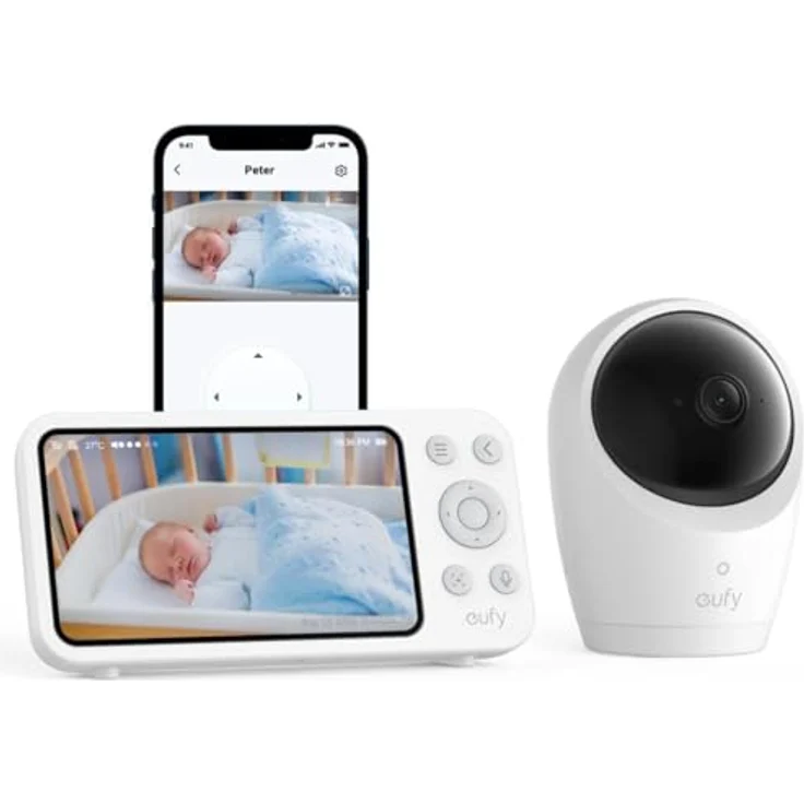 eufy Babyphone mit Kamera E20, Hybrid-Verbindung und Akku, 2K HD, Ultraklare Nachtsicht, 4× Zoom, mobile Kamera mit smarten Alarmen – Bild 1