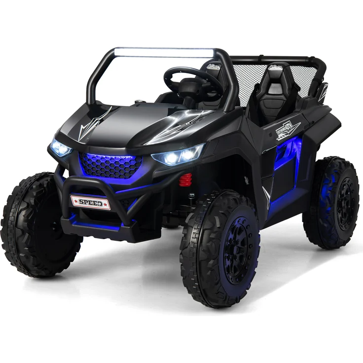 COSTWAY 2-Sitzer Kinder UTV, 12V Elektroauto mit 2,4G Fernbedienung, Musik, Scheinwerfer, 2-4 km/h, Schwarz, für Kinder ab 3 Jahren