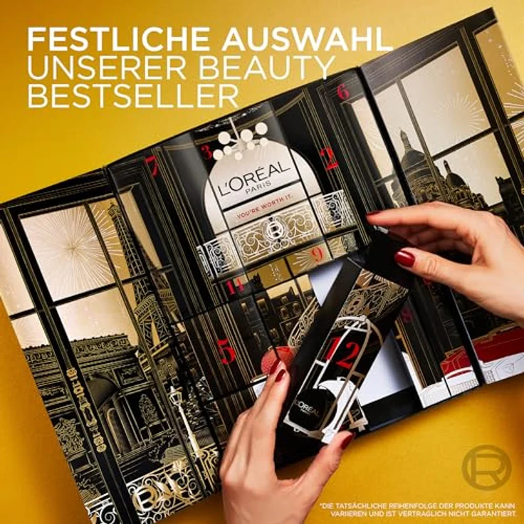 L'Oréal Paris Mini Adventskalender 2025, 12 Beauty-Überraschungen in edler Aufklappbox mit gold-roten Elementen – Bild 3