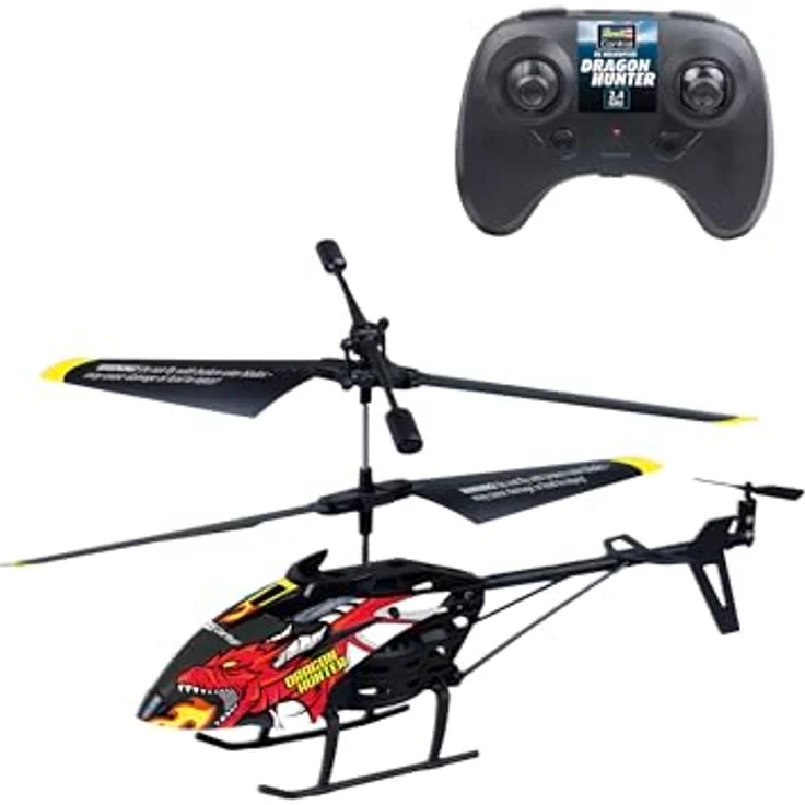 Revell Control RC Helicopter Dragon Hunter, 3-Kanal GHz-Fernsteuerung, Elektronischer Gyro, Stabiles Rumpfwerk, Ersatzrotoren Inklusive, LiPo Akku und Ladegerät, 23 cm, Ab 8 Jahren – Bild 2
