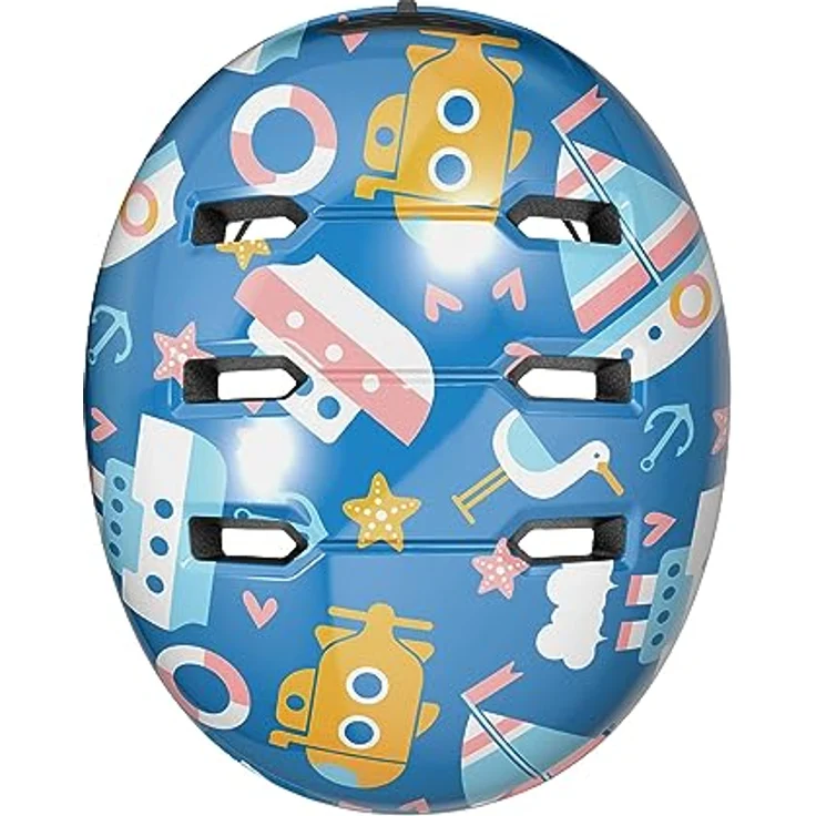 ABUS Kinderhelm Skurb Kid - robuster Fahrradhelm im Skater-Look mit Platz für einen Zopf - Blau mit Seefahrt-Motiven, Größe M – Bild 4