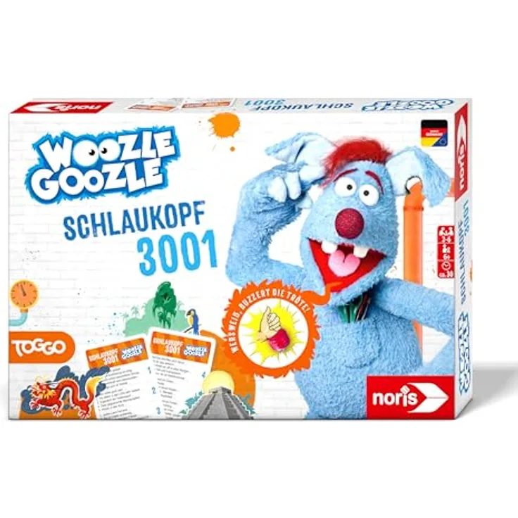 Noris 606102071 - Woozle Goozle Schlaukopf 3001, WissensQuiz für Kinder mit Quietsche-Buzzer, 2-6 Spieler, Weiß