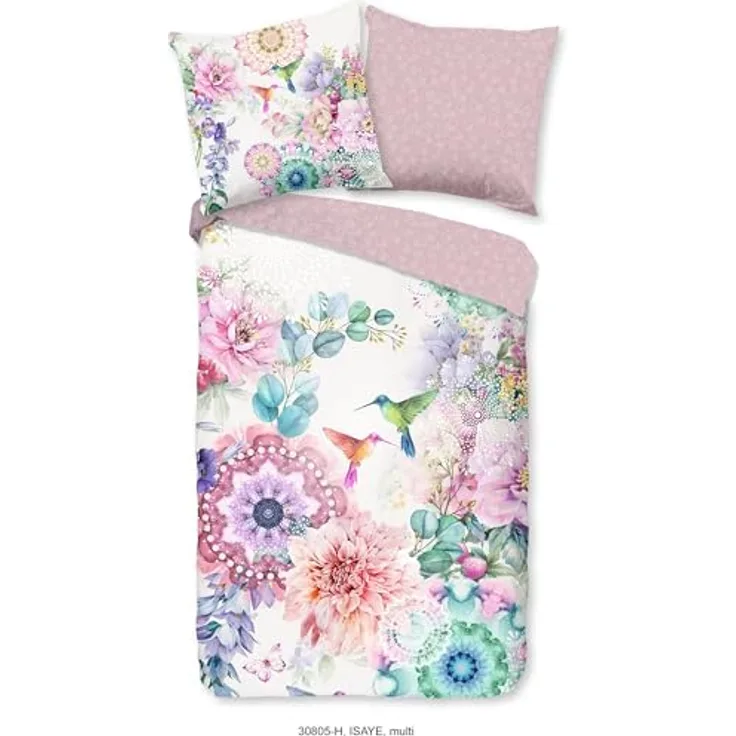 Hip Satin Bettwäsche ISAYE 100% Baumwolle | ÖKO-TEX geprüft | Kolibri Mandala 155 cm x 220 cm rosé Mauve