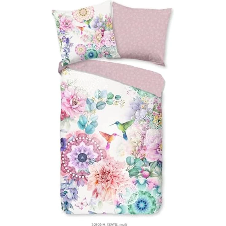 Hip Satin Bettwäsche ISAYE 100% Baumwolle | ÖKO-TEX geprüft | Kolibri Mandala 155 cm x 220 cm rosé Mauve – Bild 1