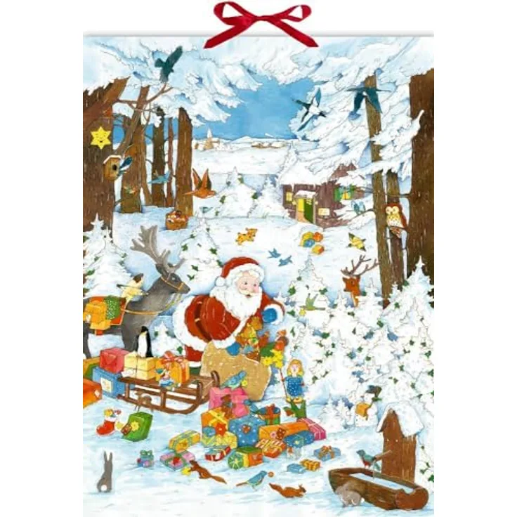 Coppenrath Verlag Wand-Adventskalender, Bescherung im Winterwald mit Glitter und Schleifenband