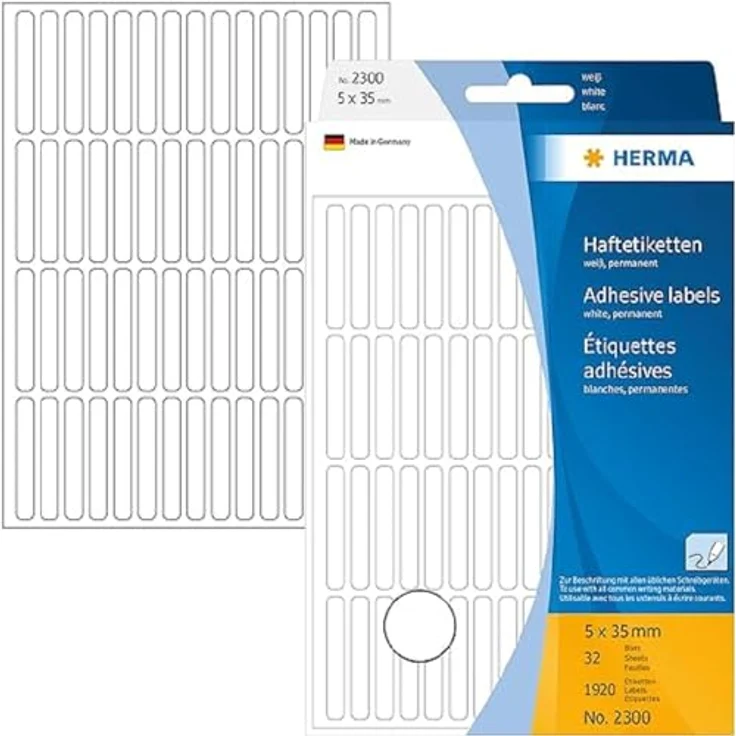 HERMA 2300 Vielzweck-Etiketten, 1920 Stück, 5 x 35 mm, selbstklebend, Haushaltsetiketten zum Beschriften, weiß – Bild 1