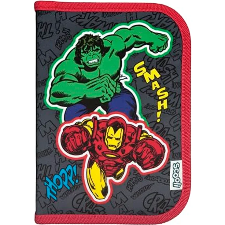 Scooli Gefülltes Schüleretui Avengers, Federmäppchen mit 14 Buntstiften, 2 Bleistiften, Lineal und Zubehör, robuster Materialmix, ideal für Schule und Freizeit, ab 6 Jahren – Bild 1