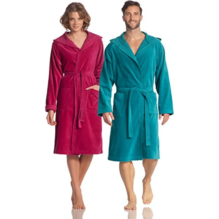 Vossen Texas Kurzmantel mit Kapuze, unisex Bademantel aus 100% Baumwolle, Schwarz, für alle Jahreszeiten – Bild 5