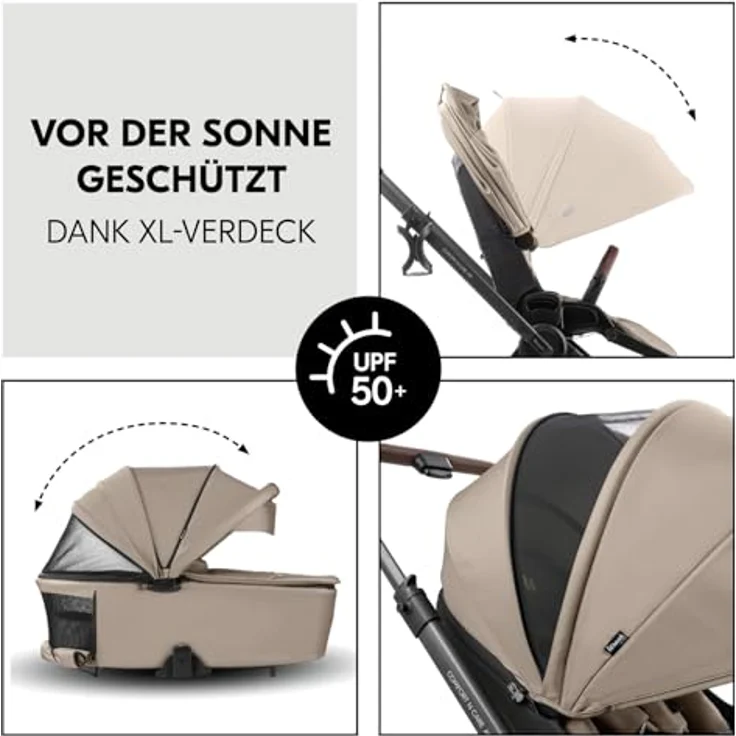 Hauck Kombi-Kinderwagen Comfort N Care Air Set, 2 in 1 mit Luftreifen, inkl. Babywanne, Sportsitz, Beindecke und Getränkehalter, Mocha, mit Gratis Mobilitätsgarantie – Bild 7