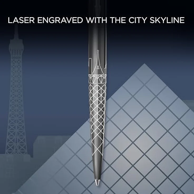 Parker Pen Jotter SE Paris Kugelschreiber M, Edelstahl grau/silber, limitierte Sonderedition mit lasergravierter Skyline und Klickmechanismus – Bild 6