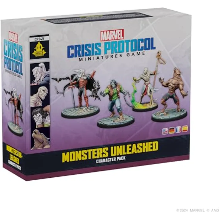 Atomic Mass Games AMGD2130 - Marvel: Crisis Protocol - Monsters Unleashed Character Pack, Erweiterung mit Dracula, Werewolf by Night, Lebender Mumie und Frankensteins Monster, für 2 Spieler ab 14 Jahren