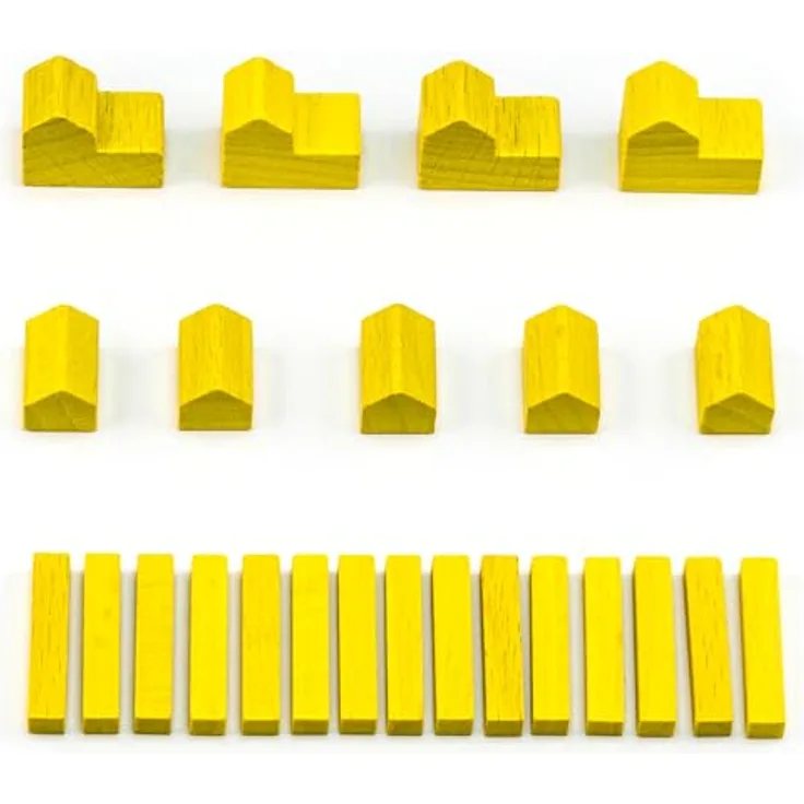 Waldfelsen® Hozfiguren: 4 Städte, 5 Siedlungen und 15 Straßen für Die Siedler, Holzfiguren in Gelb, handgefertigt aus Massivholz