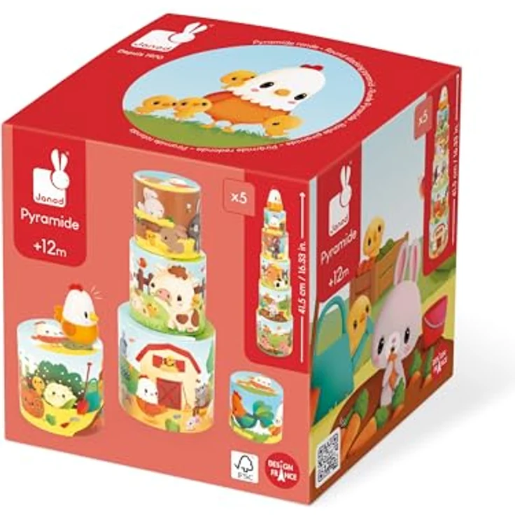 Janod Stapelspielzeug Meine erste Pyramide - Huhn, motorikfördernd, FSC®-zertifiziert, aus Pappe und Holz – Bild 10