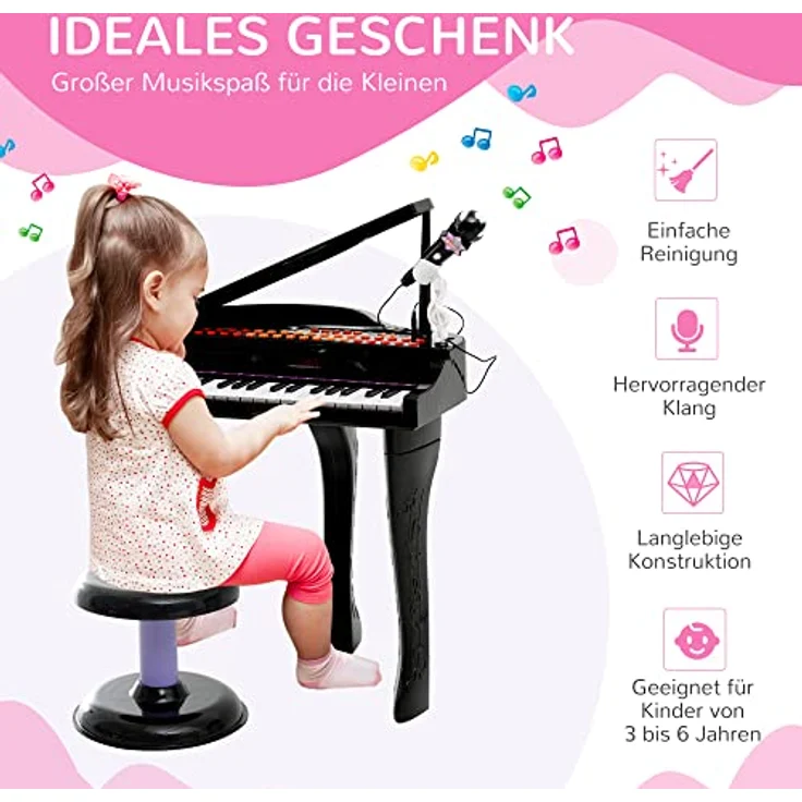 Kinderklavier inklusive Hocker (Farbe: schwarz) - Preisvergleich – Bild 4