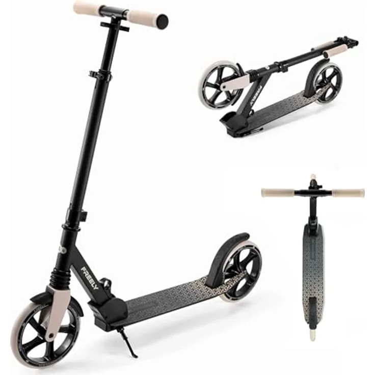 Kinderkraft Freely Scooter, Klapproller für Kinder ab 3 Jahren, bis 100 kg, höhenverstellbar, PP-Räder, Beige