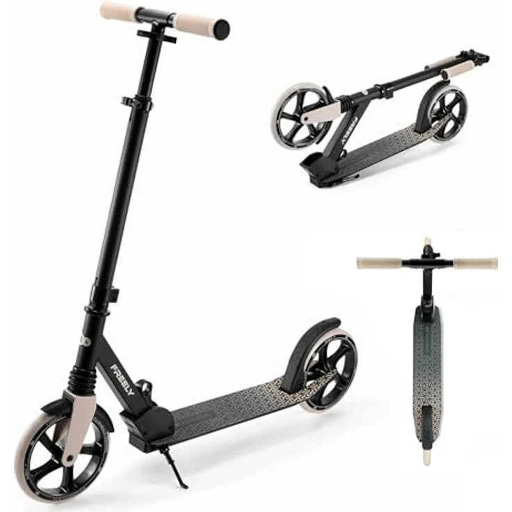 Kinderkraft Freely Scooter, Klapproller für Kinder ab 3 Jahren, bis 100 kg, höhenverstellbar, PP-Räder, Beige – Bild 1