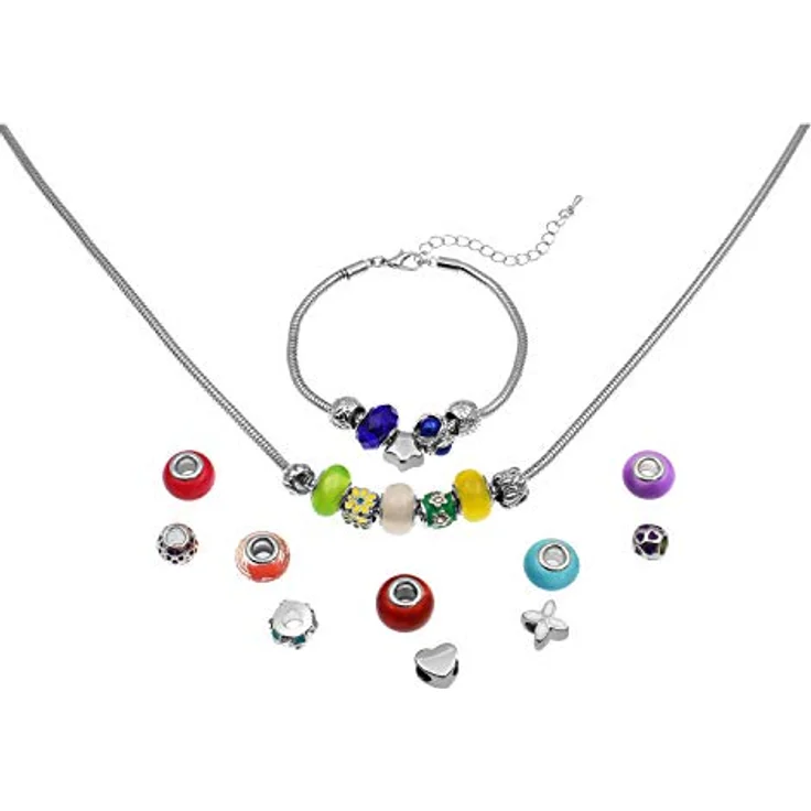 VALIOSA Merry Christmas Mode-Schmuck Adventskalender mit Halskette, Armband + 22 individuelle Glas & Metall Perlen-Anhänger, bunt, 24-teilig – Bild 5