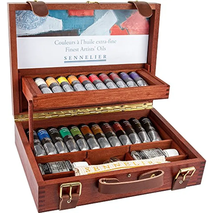Sennelier Extra-Feine Ölfarben Holzkasten Set, 22 Tuben à 40 ml mit Zubehör und Terpentin