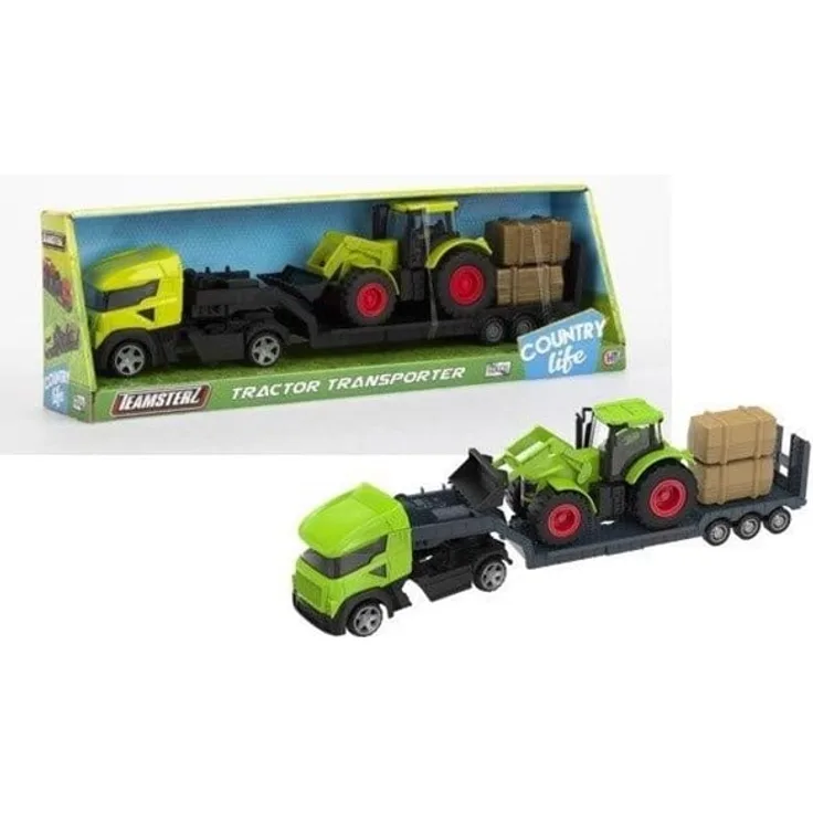 Teamsterz Country Life Die-Cast Tractor Transporter, Spielzeug-Autotransporter mit 6 Fahrzeugen für Rollenspiele