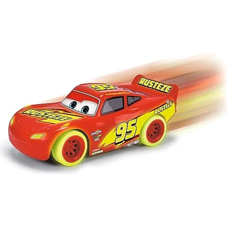 Jada Toys - RC Turbo Racer Lightning McQueen (17 cm) aus Disney Pixars Cars - ferngesteuertes Auto ab 4 Jahre, leuchtet im Dunkeln, Spielzeugauto für Kinder mit 2-Kanal-Fernbedienung (2,4 GHz)