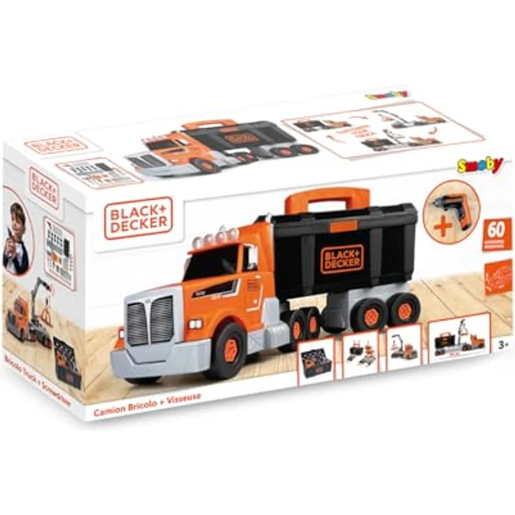 Smoby Black+Decker Truck mit abnehmbarer Werkzeugbox und 60 Zubehörteilen, inklusive mechanischem Akkuschrauber – Bild 5