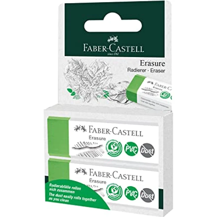 Faber-Castell 187251 - Radiergummi Erasure, PVC-frei, Dust-free, grün, zwei Radierer im Blister – Bild 1