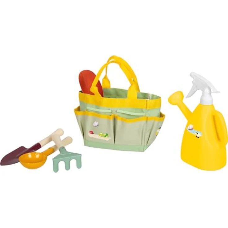 small Foot Gartentasche mit Gartenwerkzeug „Tiny Garden“, 6-teiliges Set aus Holz und Metall für Kinder ab 3 Jahren, inklusive handlicher Gartentasche und liebevollen Tiermotiven, 12664 – Bild 1