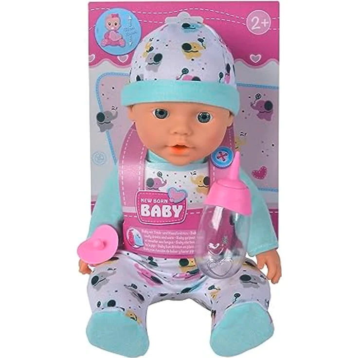 SIMBA Babypuppe New Born Baby, kleiner Elefant, mit Trink- und Pipi-Funktion, 30 cm, bunt – Bild 2