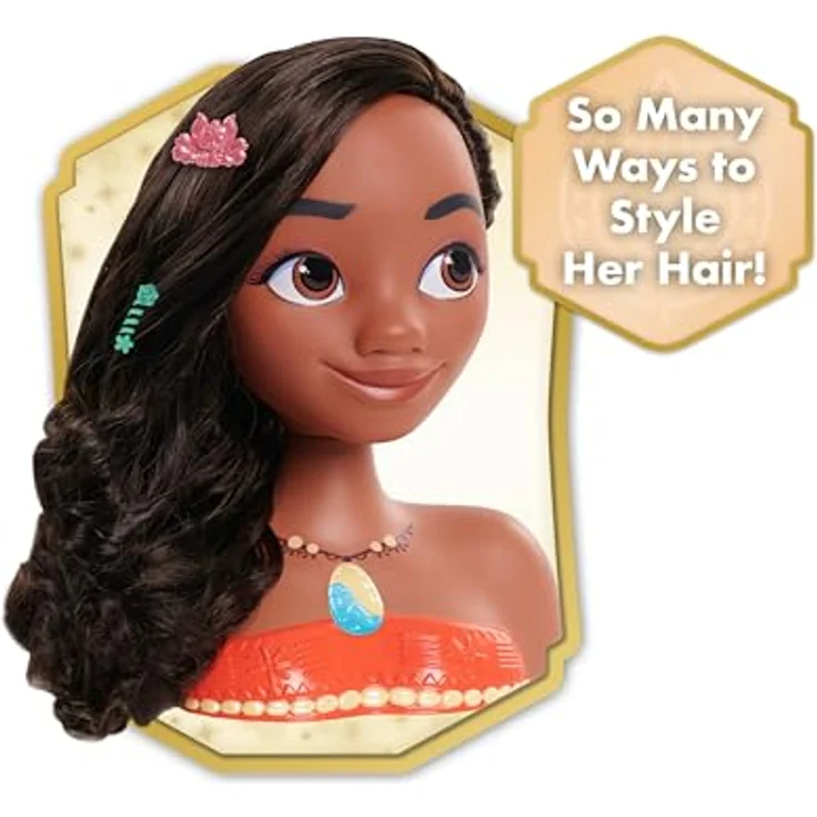 JustPlay Frisierkopf Disney Princess Basic Moana Styling Head, dunkelbraunes Haar, ideal für Styling-Spaß – Bild 5