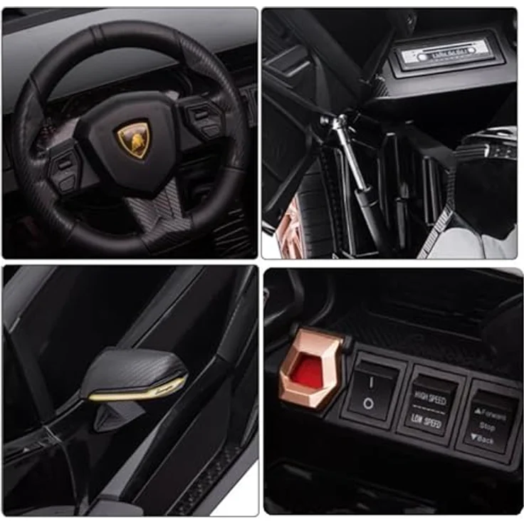 FINOOS Lamborgini Sian 12V Kinder Elektroauto mit Fernbedienung, Ledersitz, MP3-Player, Hupe, Licht, schwarz – Bild 4