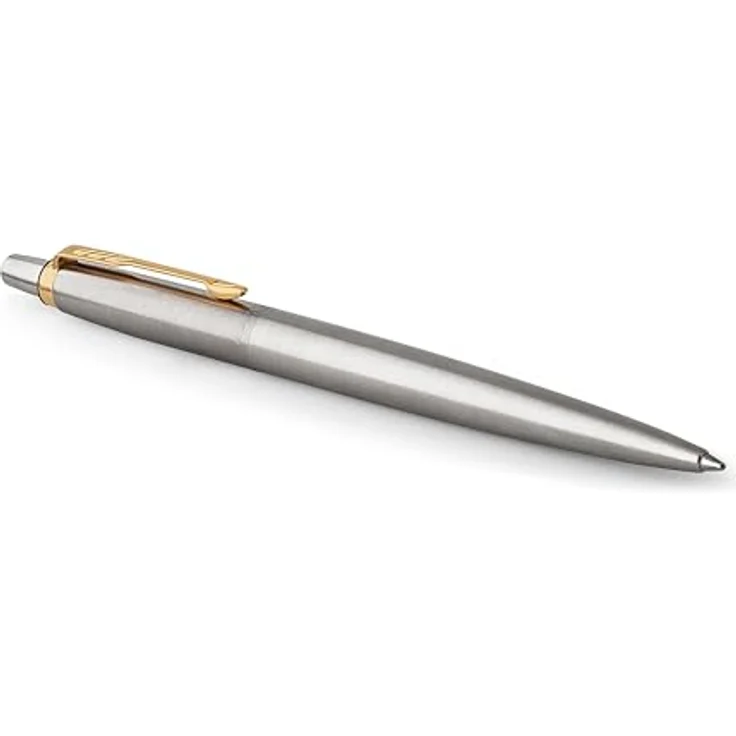 Parker Pen JOTTER Edelstahl G.C., Kugelschreiber mit goldfarbenem Clip, mittlere Strichstärke, blaue Schreibfarbe – Bild 3