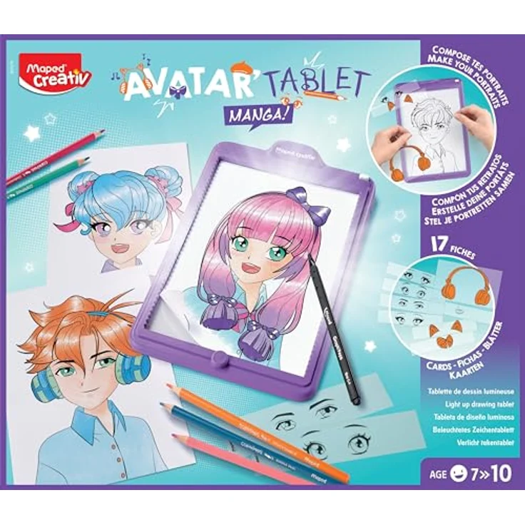 Maped Creativ Avatar'Tablet Manga, beleuchtete Zeichenmaschine mit 17 Modellkarten und Zeichenmaterial für einzigartige Manga-Porträts, ab 7 Jahren – Bild 2