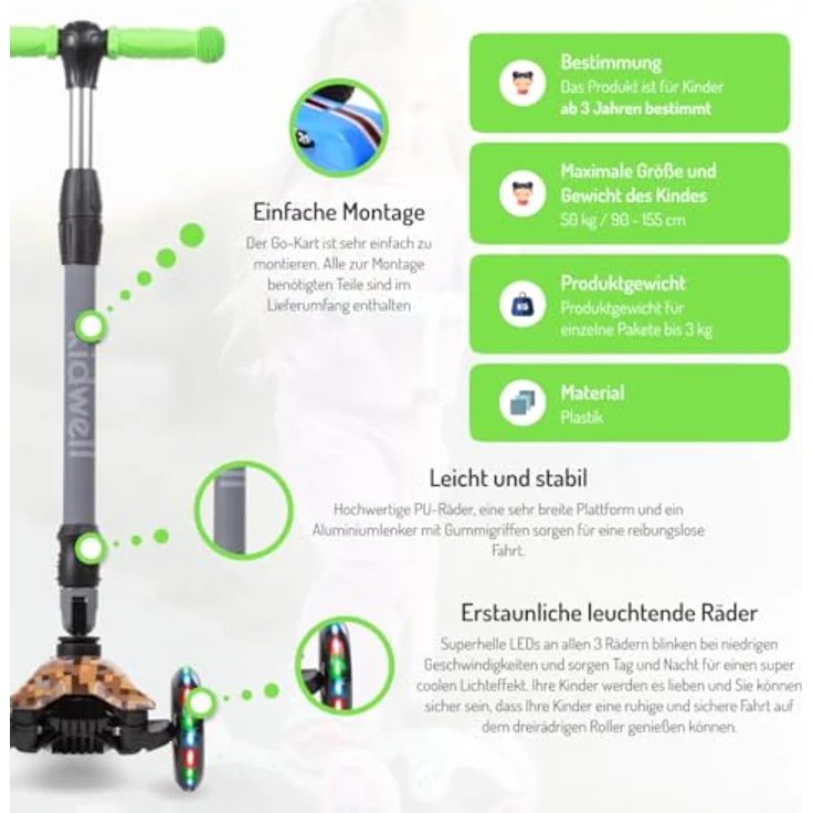 COIL Kinderroller VENTO, Dreiradscooter mit LED-Rädern und ABEC-7-Lager, Game – Bild 3