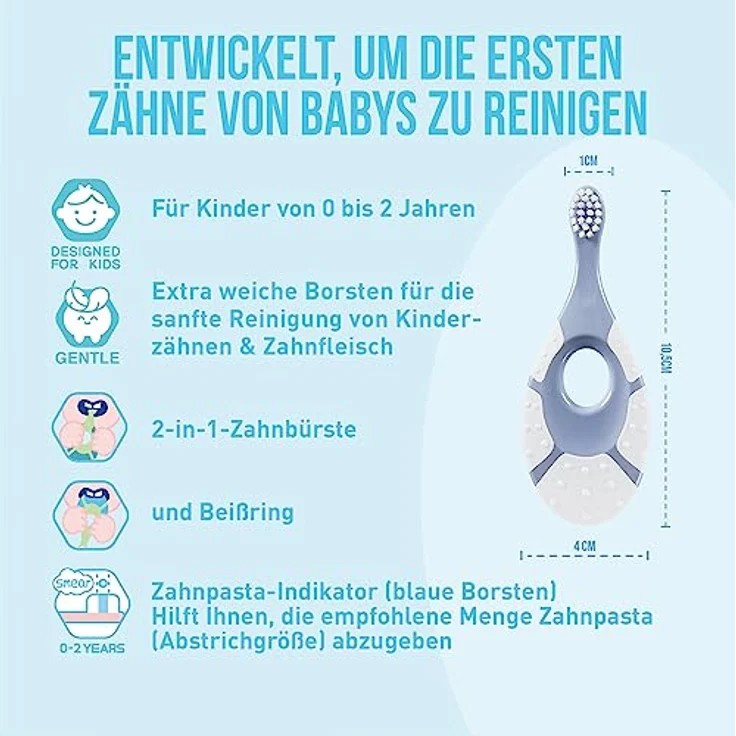 Jordan ® Step 1 Baby Zahnbürste, Original Kleinkindzahnbürste mit extra weichen Borsten, sanftem Beißring und Easy Grip, für Babys 0-2 Jahre, Rosa und Lila, 2-pack – Bild 2