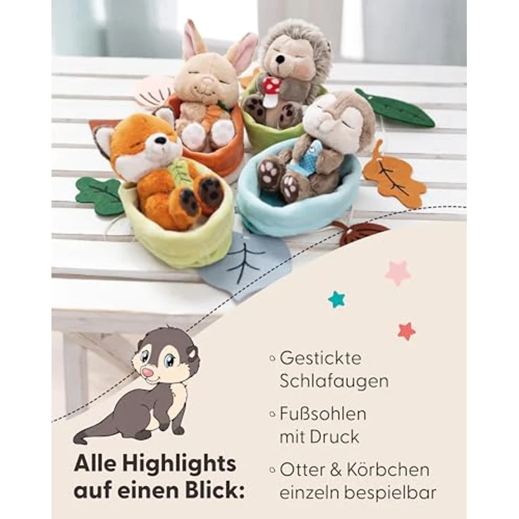 NICI Kuscheltier Otter mit Fisch 12cm schlafend im Körbchen - grau - Stofftier aus weichem Plüsch, niedliches Plüschtier zum Kuscheln und Spielen - für Kinder & Erwachsene – Bild 4