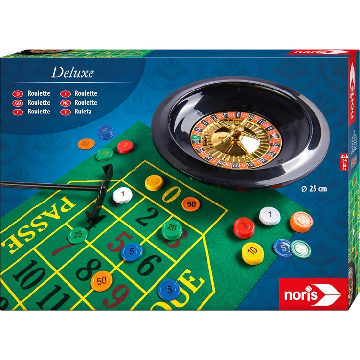 Simba Dickie Noris Deluxe Ruletti, 25 cm Roulette Familienspiel mit 60 Spiel-Jetons und 2 Stahlkugeln, für 2-6 Spieler ab 8 Jahren