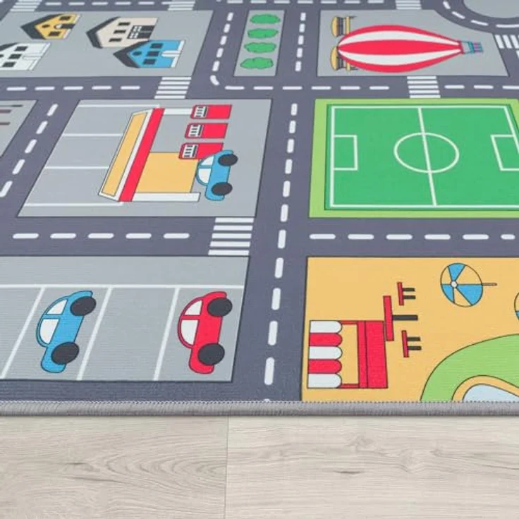 TT Home Kinderzimmerteppich, rutschfest, Straße Design, grau, 80x150 cm – Bild 2
