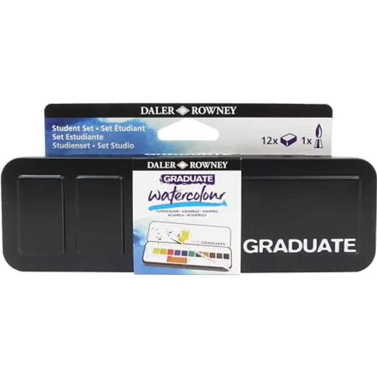 Daler Rowney Graduate Aquarell, Metallkasten mit 12 x ½ Näpfchen, intensive Farben und hohe Lichtechtheit