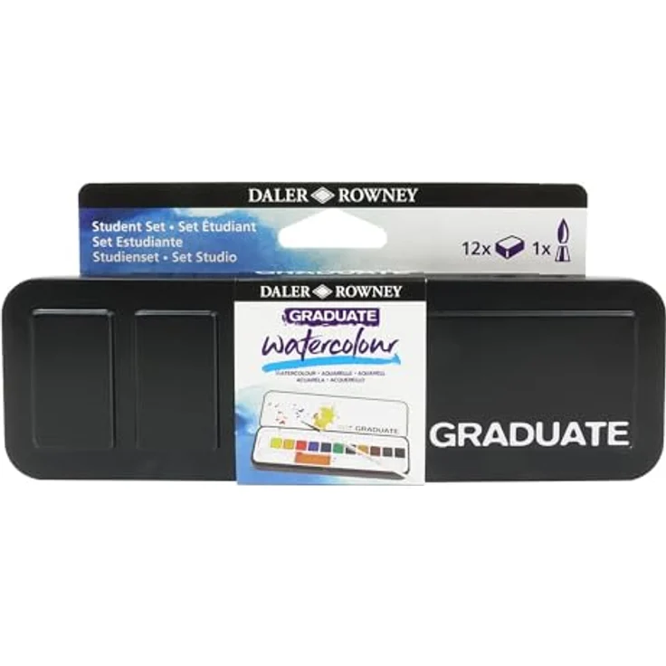 Daler Rowney Graduate Aquarell, Metallkasten mit 12 x ½ Näpfchen, intensive Farben und hohe Lichtechtheit – Bild 1