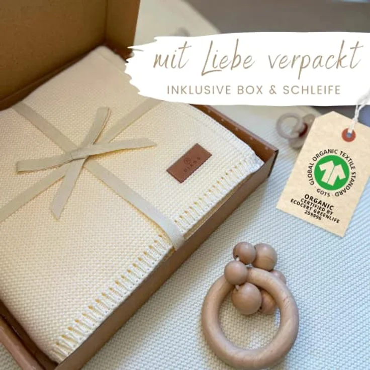 DIKOS® Babydecke Creme aus *100%* GOTS Bio Baumwolle | 4 Jahreszeiten Neugeborenen Baby Decke | weiche Strickdecke Kuscheldecke Baby Mädchen Junge | Erstausstattung Baby Geschenk zur Geburt/Taufe – Bild 2