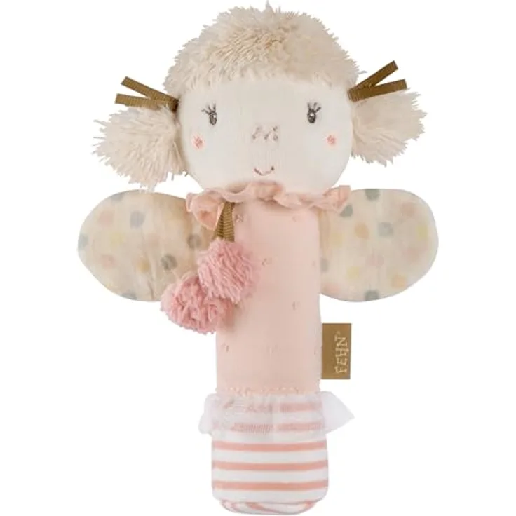 Fehn Greifling feehnLAND, Stabgreifling Fee mit Quietsche und Rassel, Glow-in-the-dark Bestickung, für Babys ab 0+ Monaten