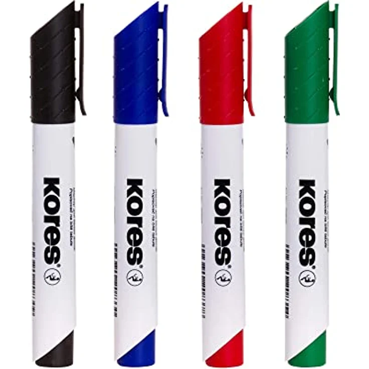 KORES Whiteboard Marker M20843, 3mm Rundspitze, 4er Set in schwarz, blau, rot, grün, schnell trocknend, rückstandslos und schattenfrei entfernbar – Bild 2