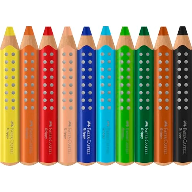 Faber-Castell Buntstift Grippy 10er Set mit Spitzer, ergonomische Dreikantform, bruchfeste XXL Jumbo Mine, dermatologisch getestet, FSC Holz – Bild 3
