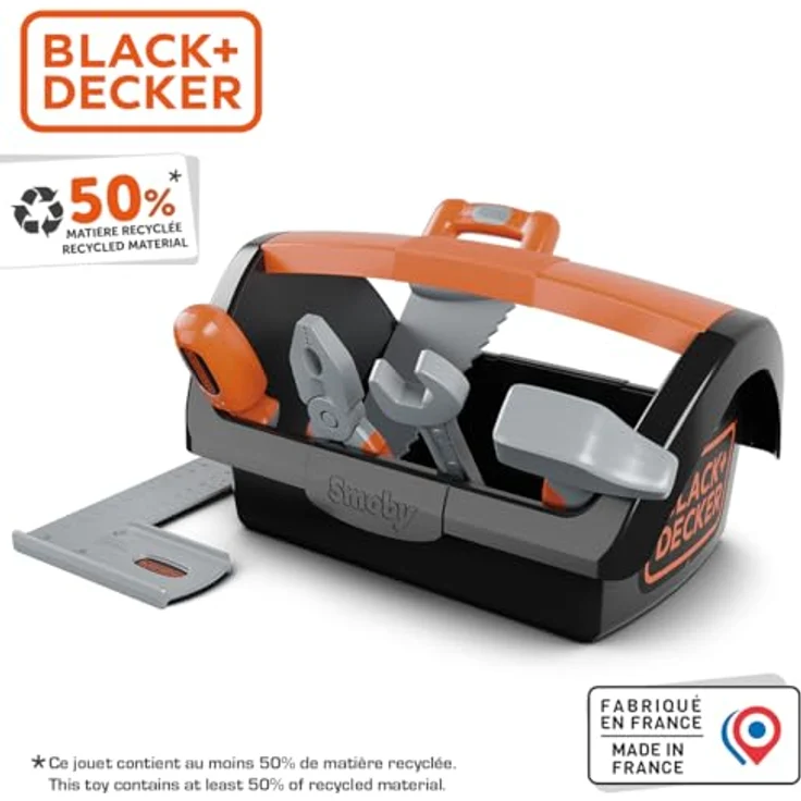 Smoby Black+Decker Spielzeug-Werkzeugkiste, 6-teilig mit Hammer, Säge und Schraubenzieher, für Kinder ab 3 Jahren, transportabel – Bild 3