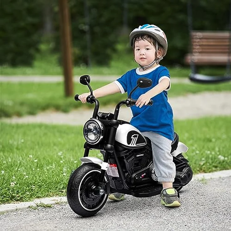 HOMCOM Elektro-Kindermotorrad mit 2 abnehmbaren Stützrädern, 3 km/h, Belastbarkeit 25 kg, (1-tlg), weiß – Bild 2