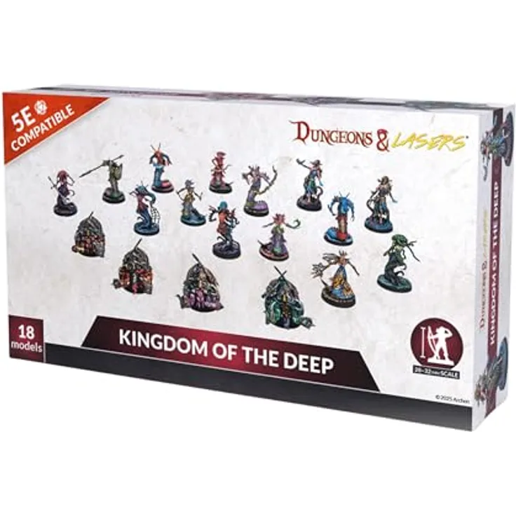 Dungeons & Lasers Kingdom of The Deep, DND Miniaturen Set mit 18 Modellen, 5E kompatibel, zum Malen und Zusammenbauen erforderlich, ab 14 Jahren