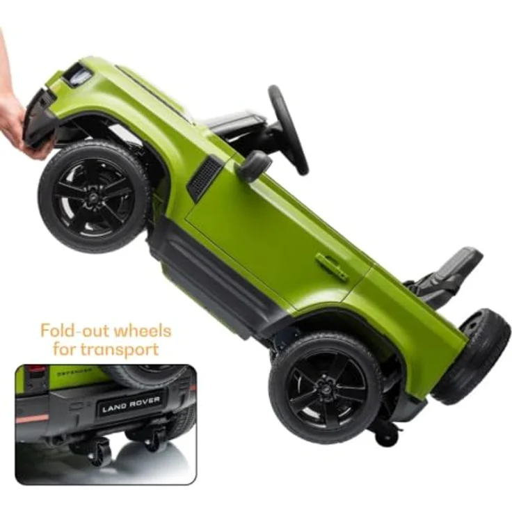 Vrooomy Land Rover Defender 90 Elektro-Kinderfahrzeug 12V mit Fernbedienung, EVA-Rädern, 3-Punkt-Gurt, MP3-Player – Grün – Bild 9